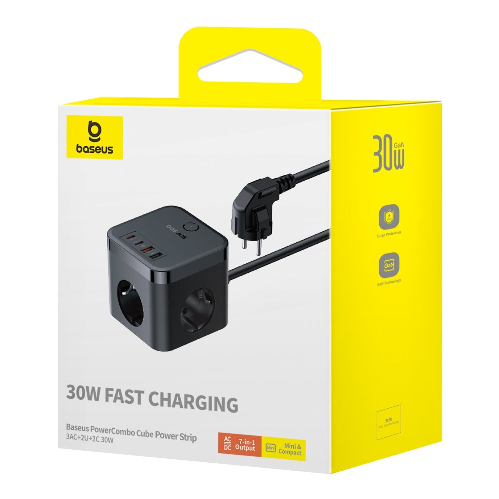 Nabíjecí stanice Baseus PowerCombo Cube 30W 3xzásuvka, 2xUSB, 2xUSB-C černá