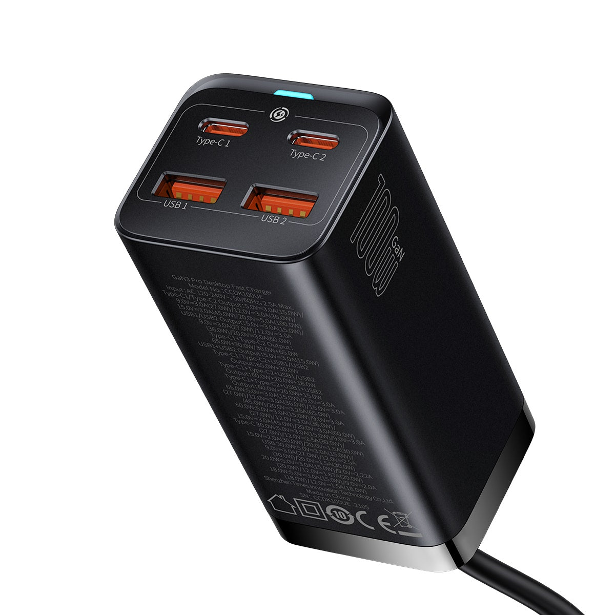 Nabíječka do sítě Baseus GaN3 100W, 2xUSB, 2xUSB-C černá