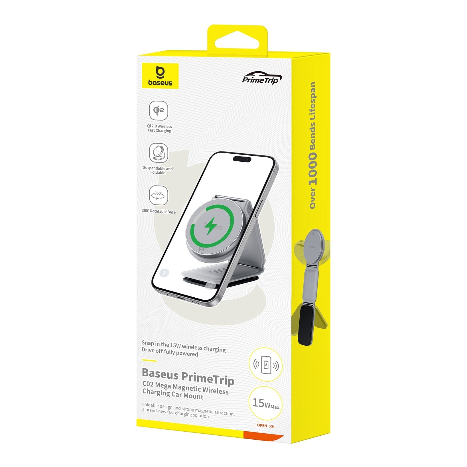 Držák do auta s bezdrátovým nabíjením Qi2 Baseus PrimeTrip C02 na palubní desku šedý