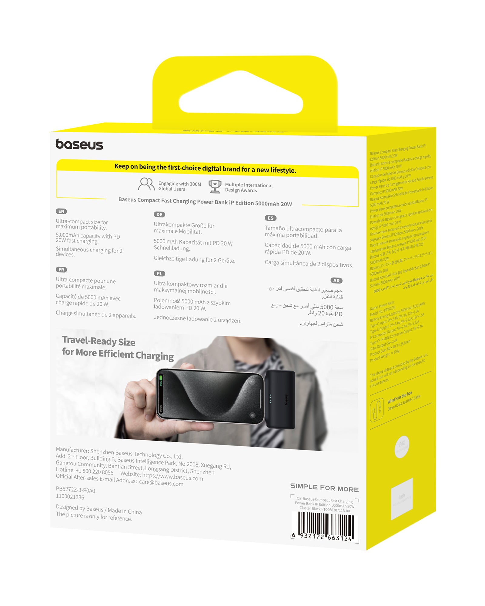 Powerbanka Baseus Compact 5000mAh, 20W, s konektorem Lightning černá