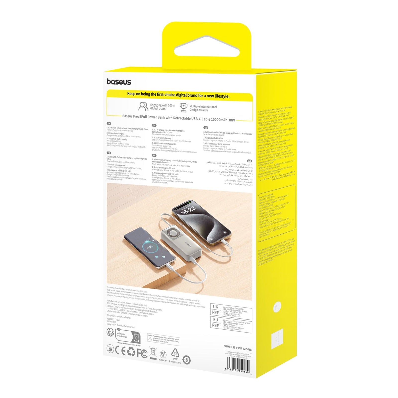 Powerbanka Baseus OS Free2Pull 10000mAh, 30W, s kabelem USB-C šedá