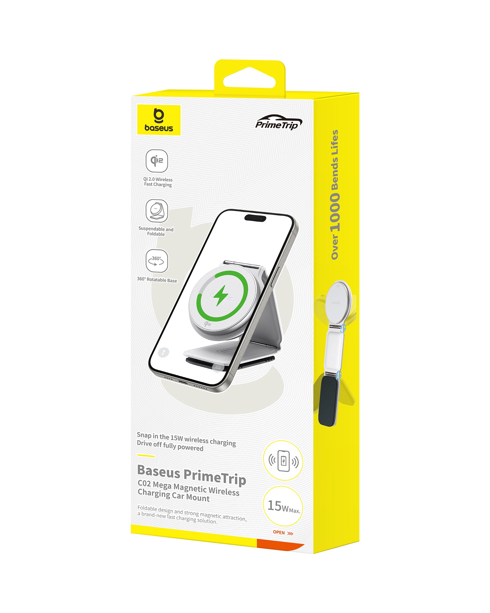 Držák do auta s bezdrátovým nabíjením Qi2 Baseus PrimeTrip C02 na palubní desku bílý