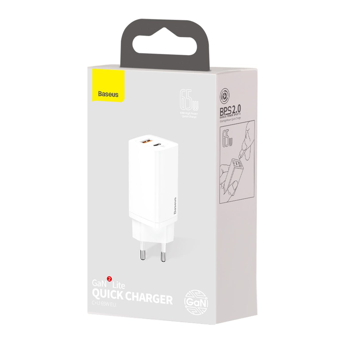 Nabíječka do sítě Baseus GaN2 Lite 65W, 1xUSB, 1xUSB-C bílá