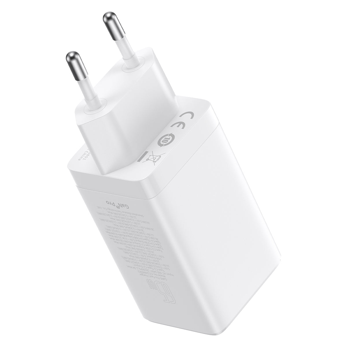 Nabíječka do sítě Baseus GaN5 Pro 65W s USB-C/USB-C kabelem 100W 1m, 1xUSB, 2xUSB-C bílá
