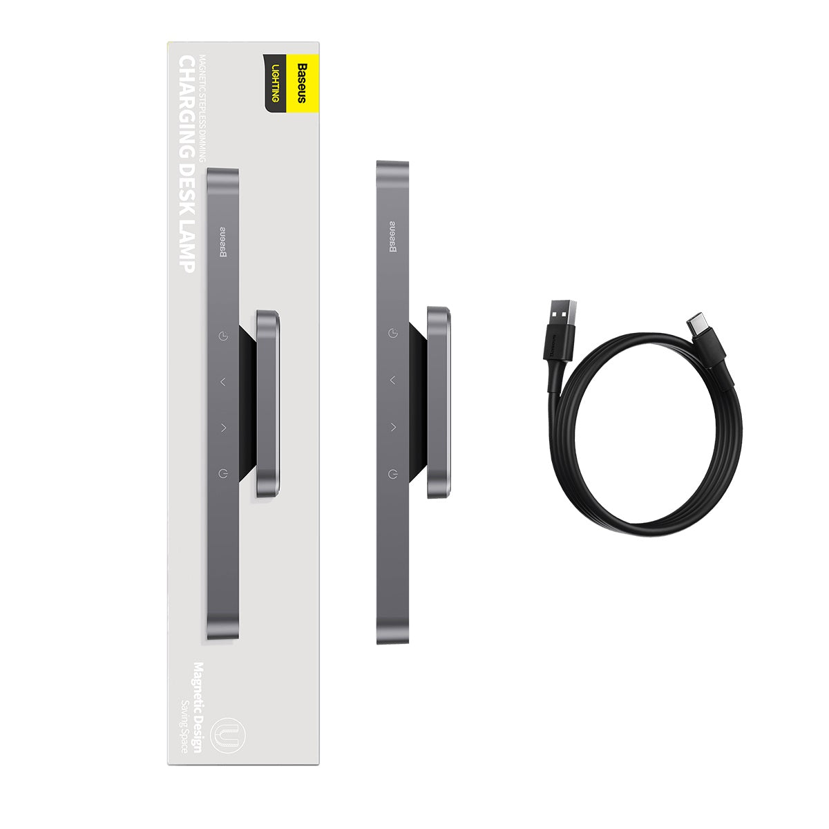 Nabíjecí magnetická stolní LED lampa Baseus s plynulým stmíváním šedá