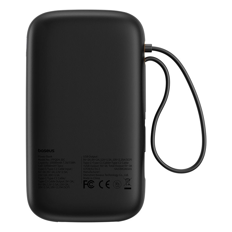 Powerbanka Baseus Qpow2 20000mAh, 30W, s kabelem USB-C černá
