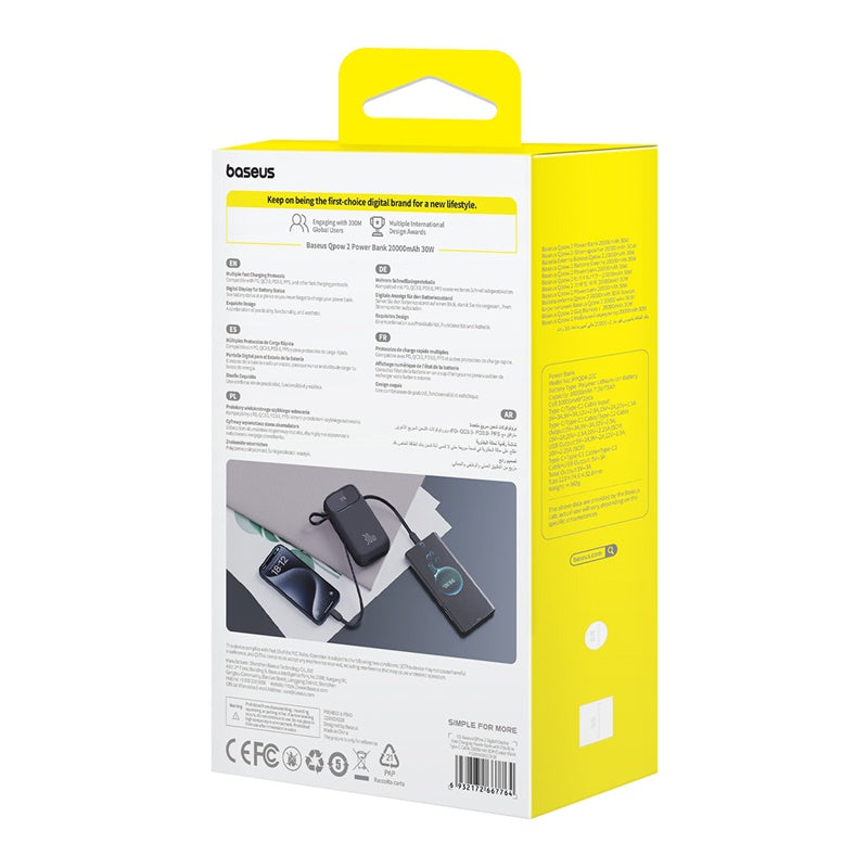Powerbanka Baseus Qpow2 20000mAh, 30W, s kabelem USB-C černá