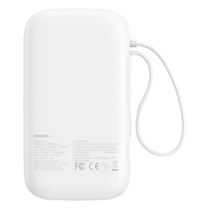 Powerbanka Baseus Qpow2 20000mAh, 30W, s kabelem USB-C bílá