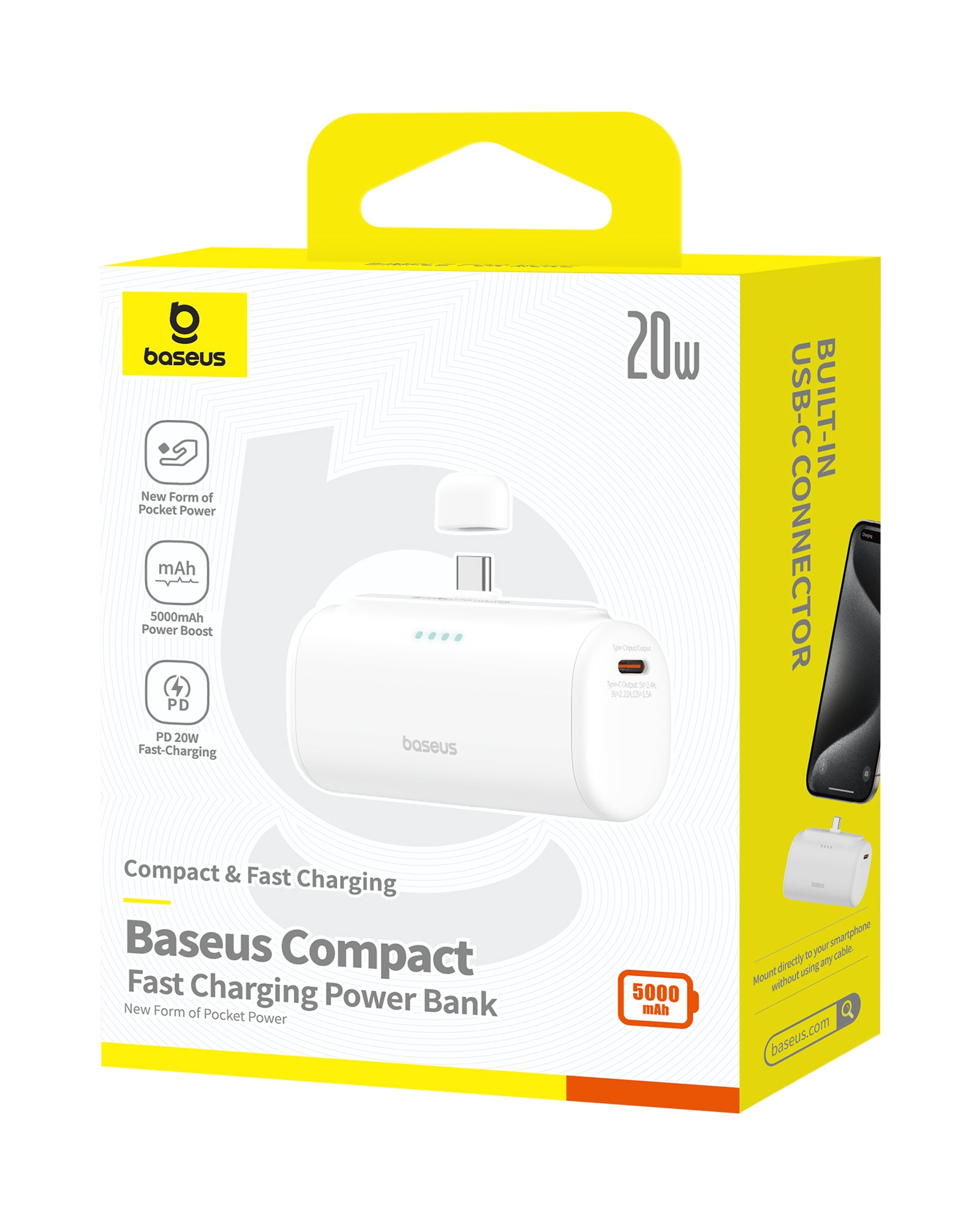 Powerbanka Baseus Compact 5000mAh, 20W, s konektorem USB-C bílá