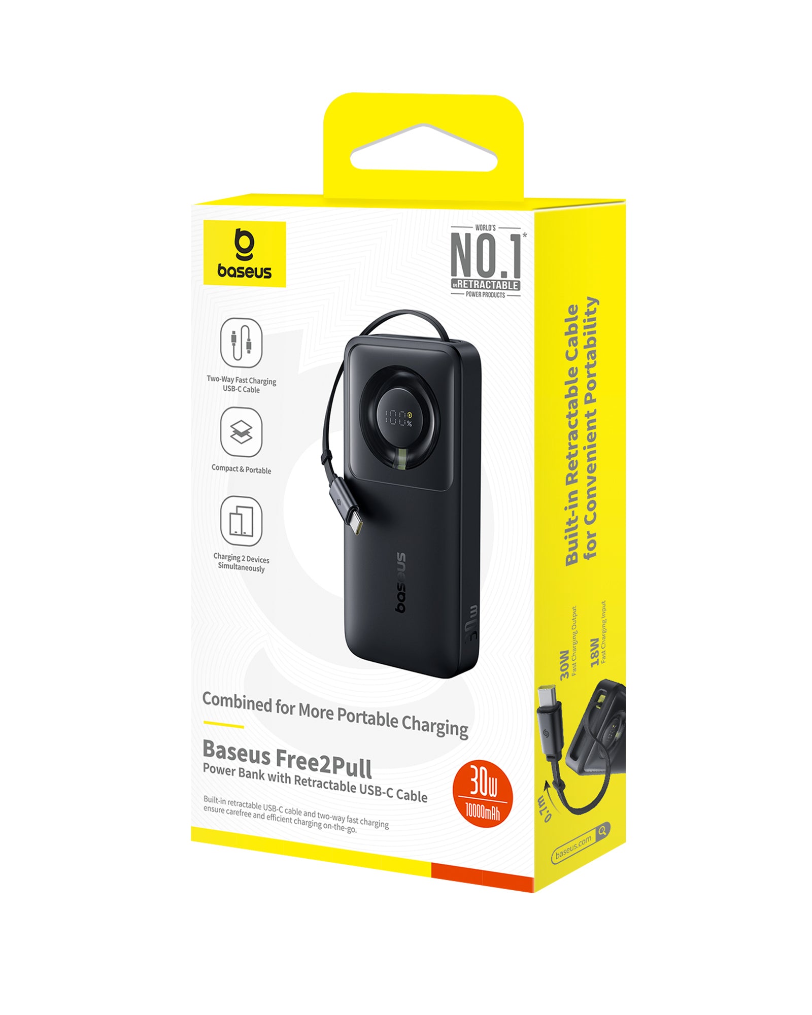 Powerbanka Baseus OS Free2Pull 10000mAh, 30W, s kabelem USB-C černá