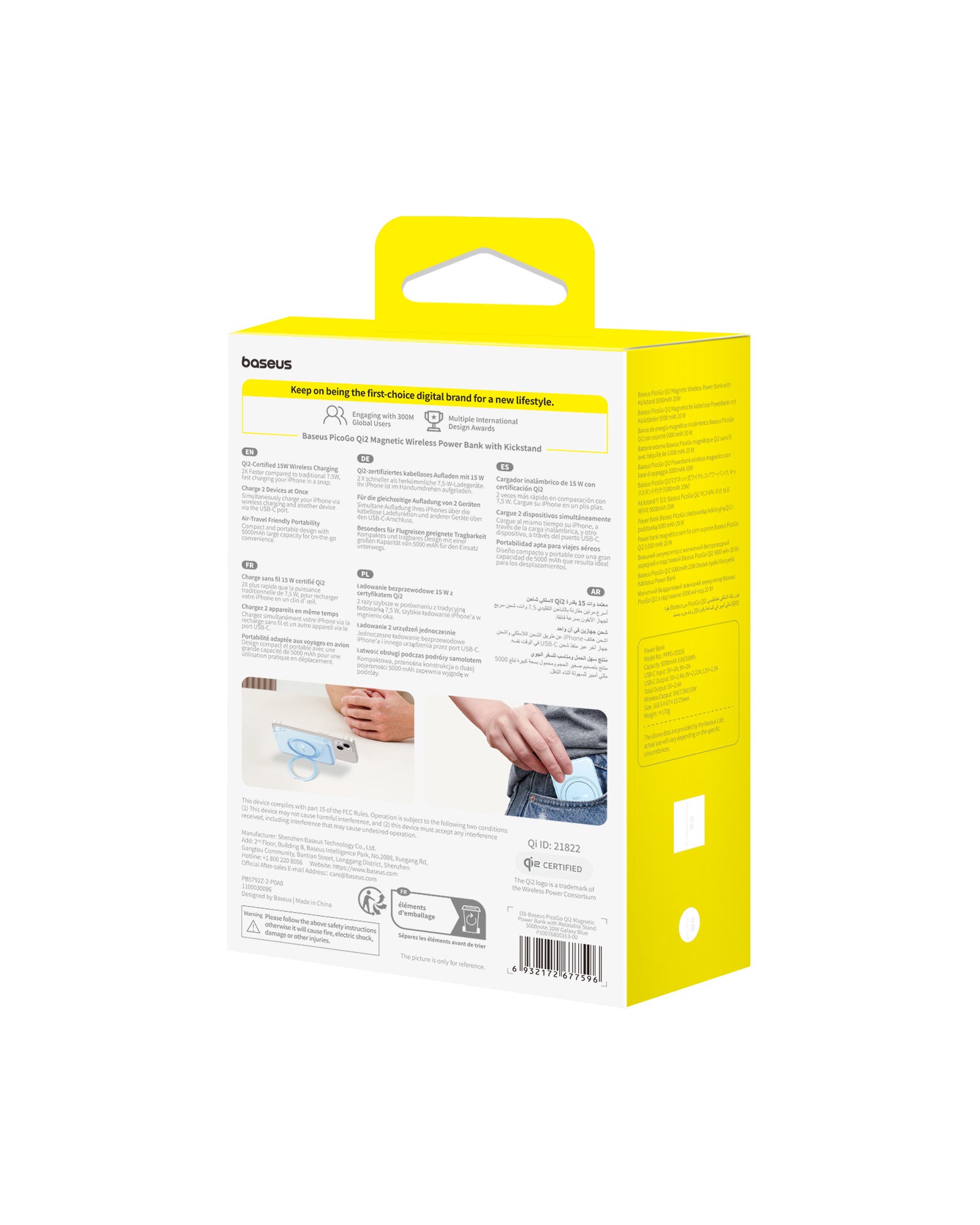 Bezdrátová powerbanka Baseus PicoGo Qi2 5000mAh, 20W modrá