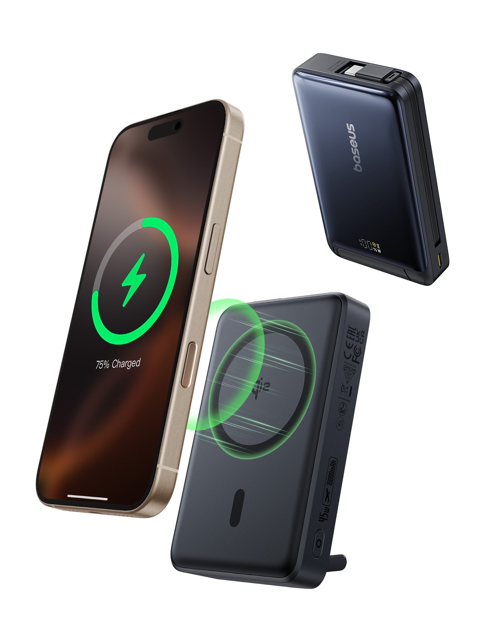 Powerbanka Baseus Nomos Qi2 10000mAh, 45W, s kabelem USB-C černá