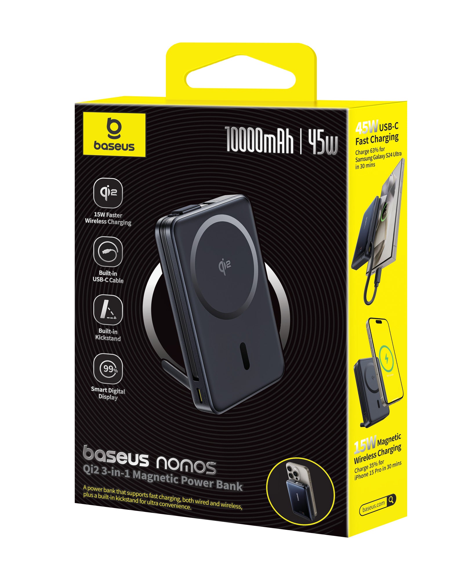 Powerbanka Baseus Nomos Qi2 10000mAh, 45W, s kabelem USB-C černá