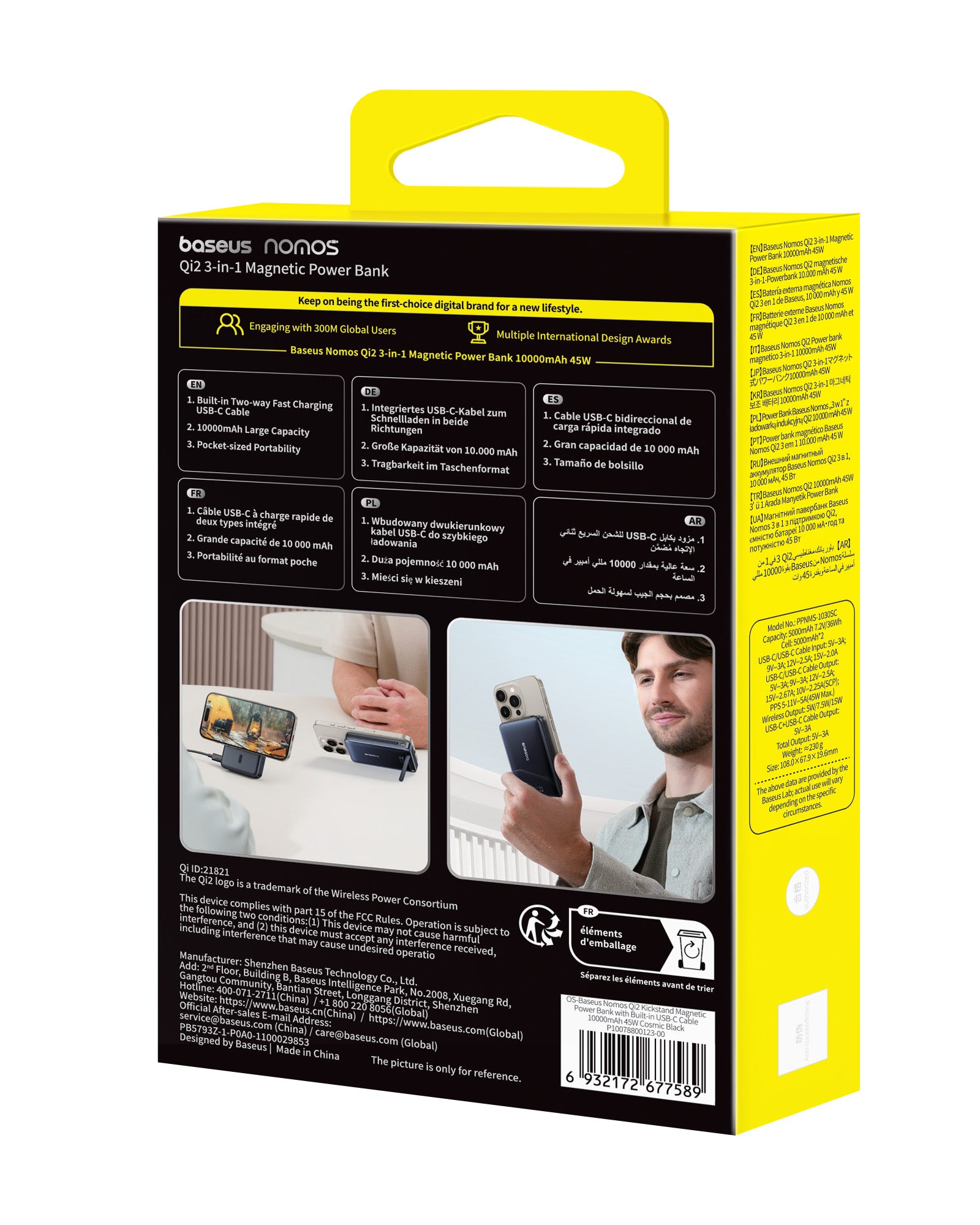 Powerbanka Baseus Nomos Qi2 10000mAh, 45W, s kabelem USB-C černá