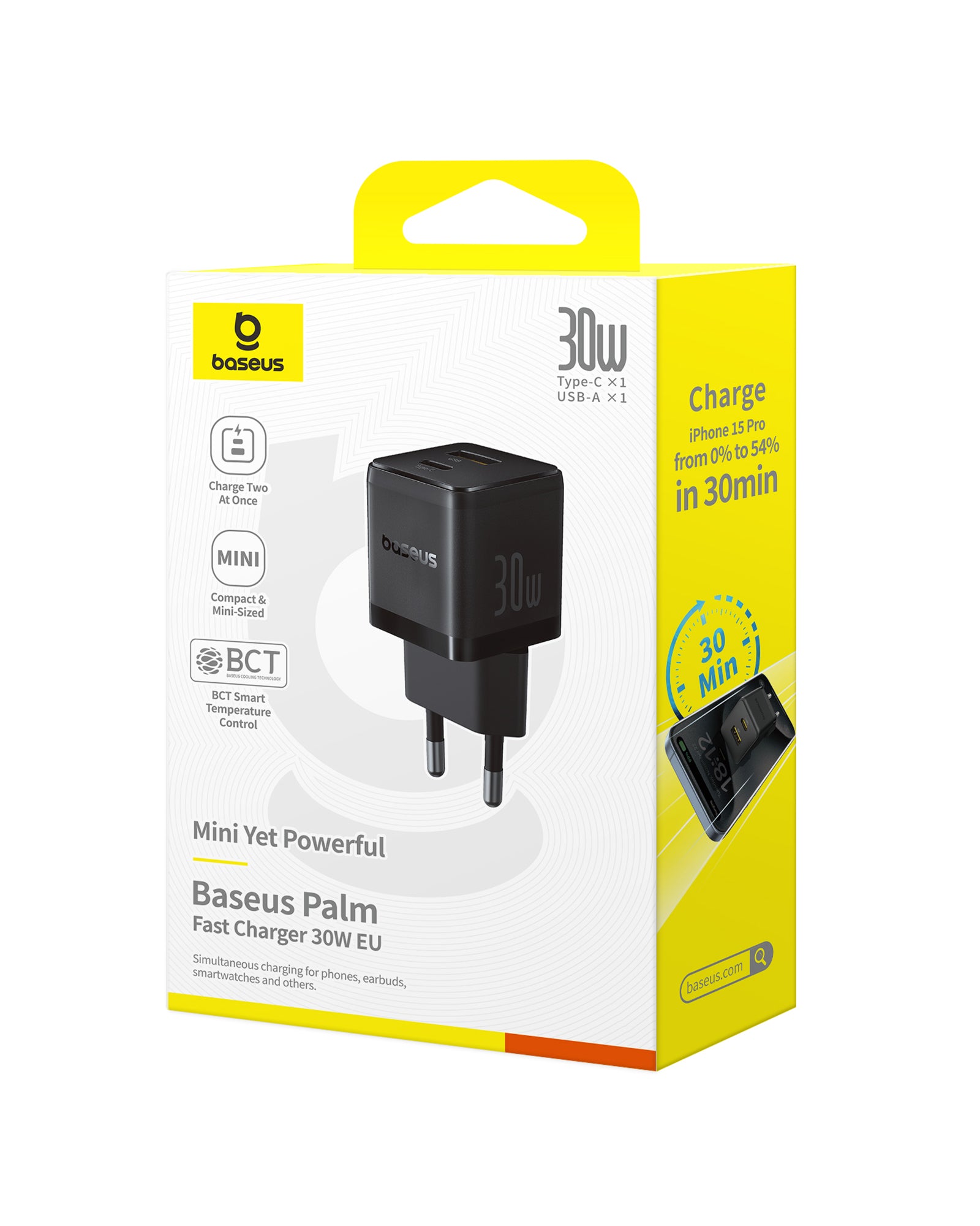 Nabíječka do sítě Baseus Palm 30W, 1xUSB, 1xUSB-C černá