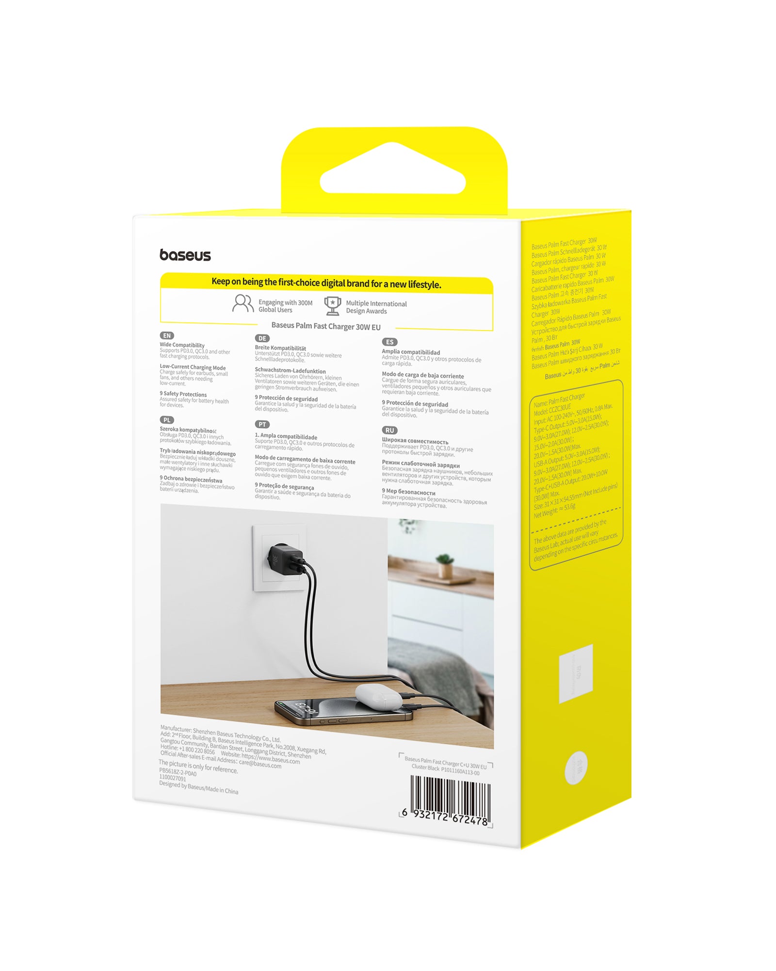 Nabíječka do sítě Baseus Palm 30W, 1xUSB, 1xUSB-C černá