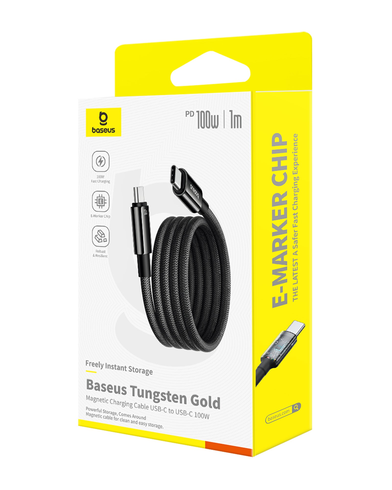 Magnetický kabel Baseus Tungsten Gold USB-C/USB-C 1m 100W černý
