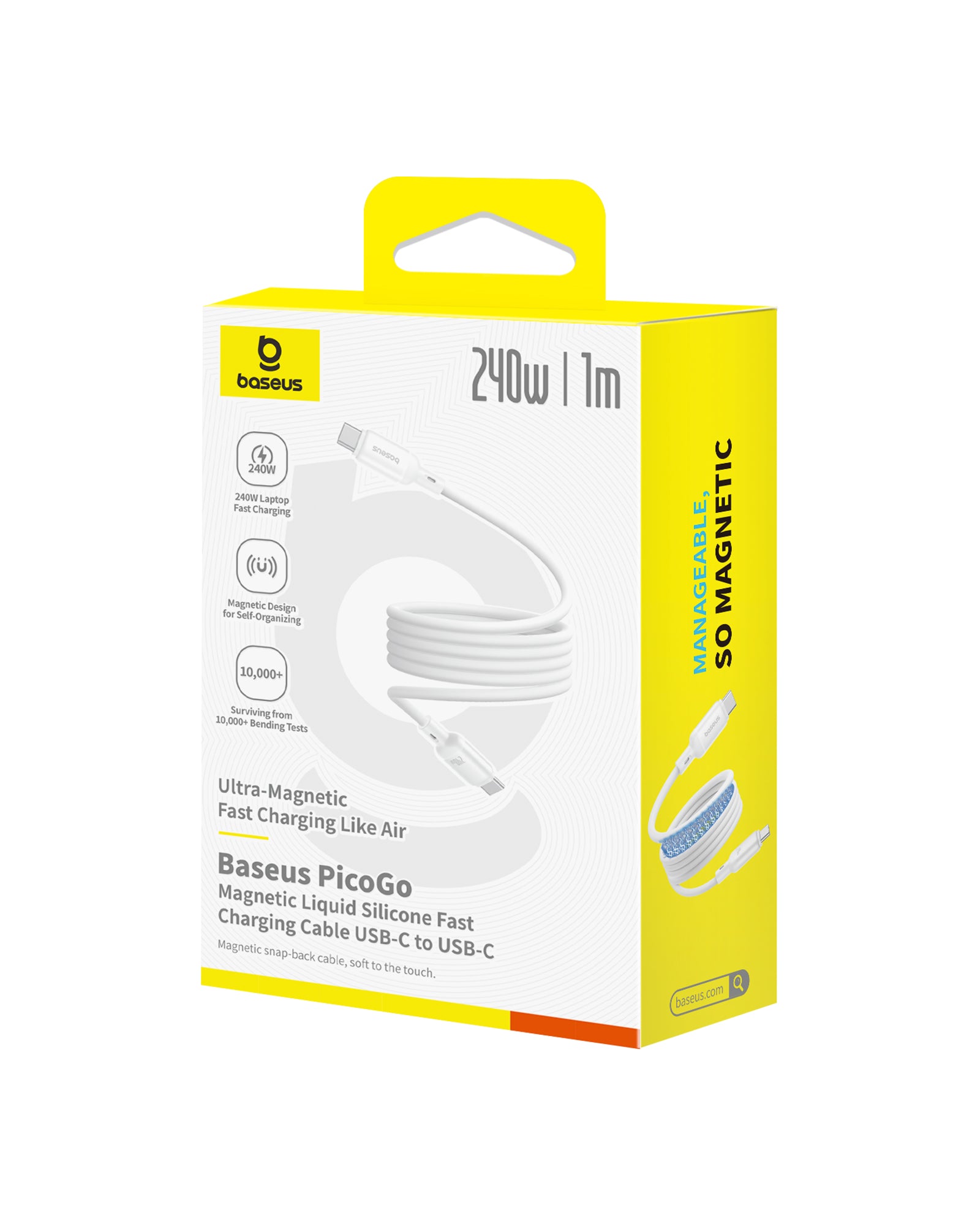 Magnetický kabel Baseus PicoGo USB-C/USB-C 1m 240W bílý