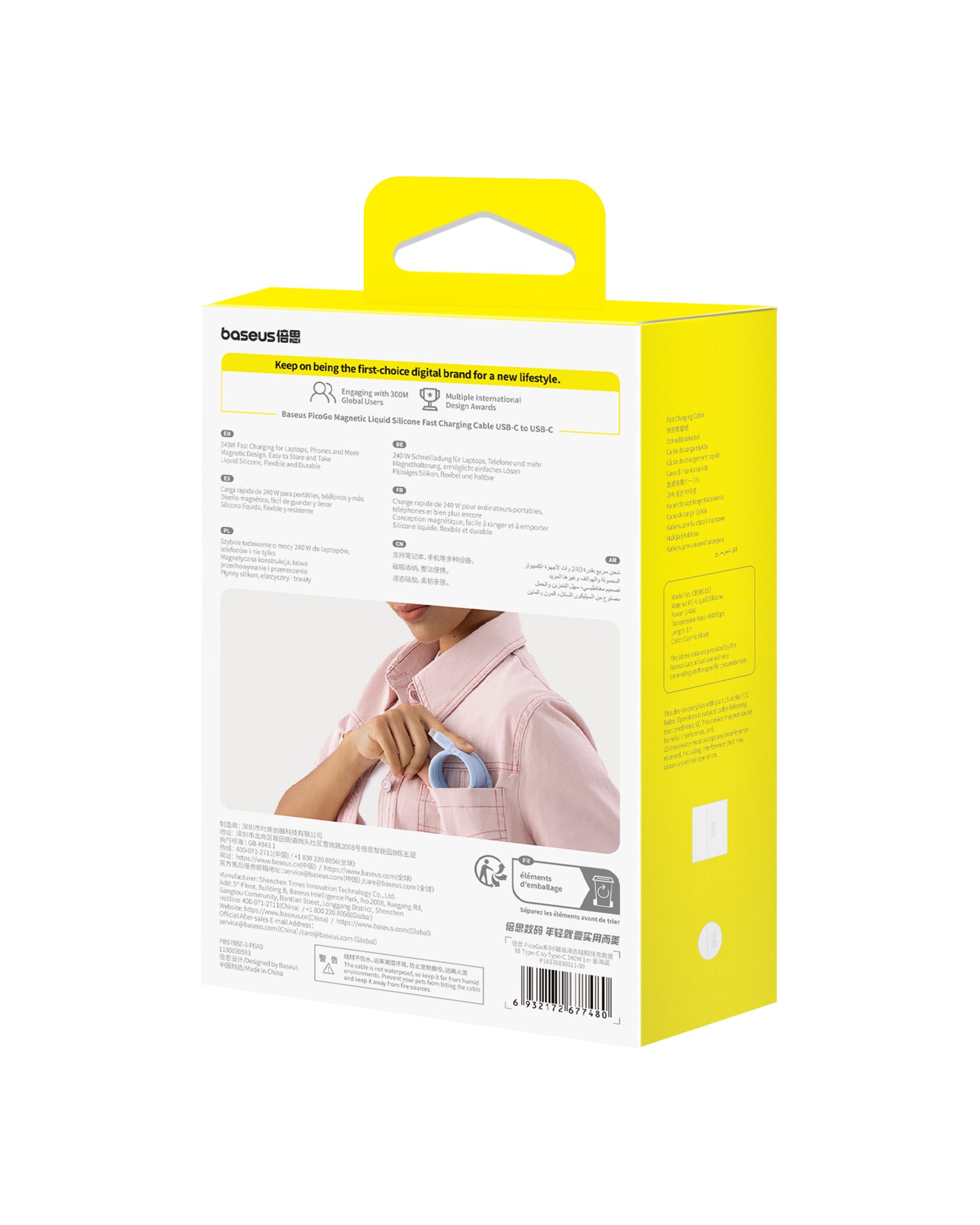 Magnetický kabel Baseus PicoGo USB-C/USB-C 1m 240W modrý