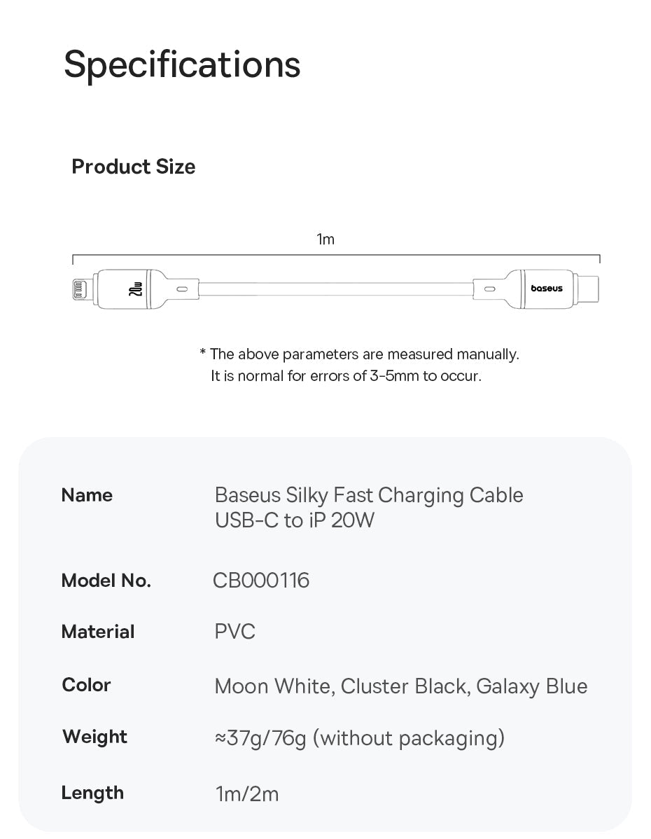 Kabel Baseus Silky - specifikace