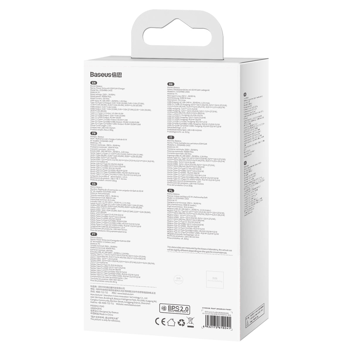 Nabíjecí stanice Baseus GaN3 Pro 65W 1xzásuvka, 2xUSB-C, 2xUSB černá